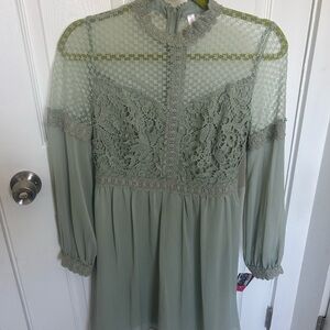 Xhilaration Sage Green Long Sleeve Lace Panel Dress